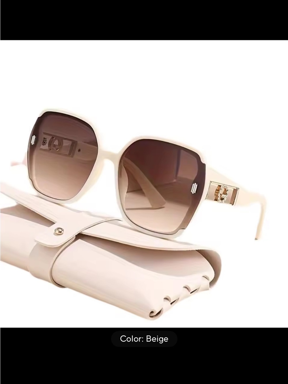 Beige Women's Oversized Square Sunglasses with Matching Case
